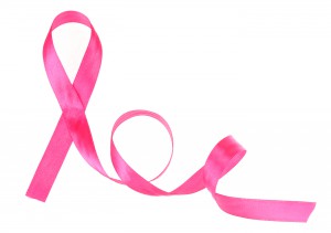 Pink breast cancer ribbon isolated on white